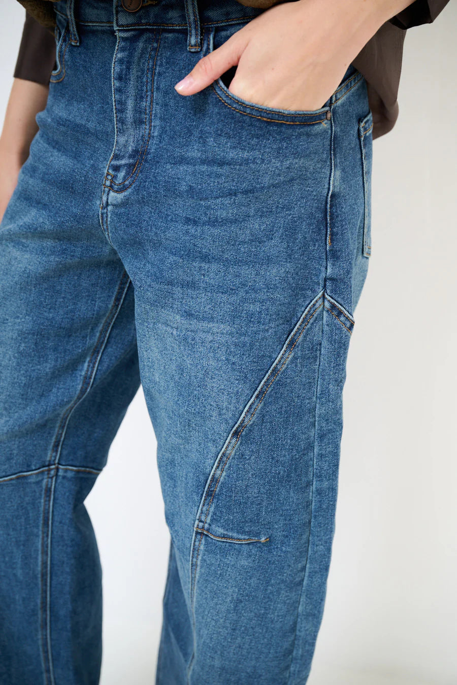 Wide leg denim trousers with seam detail