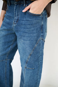 Wide leg denim trousers with seam detail