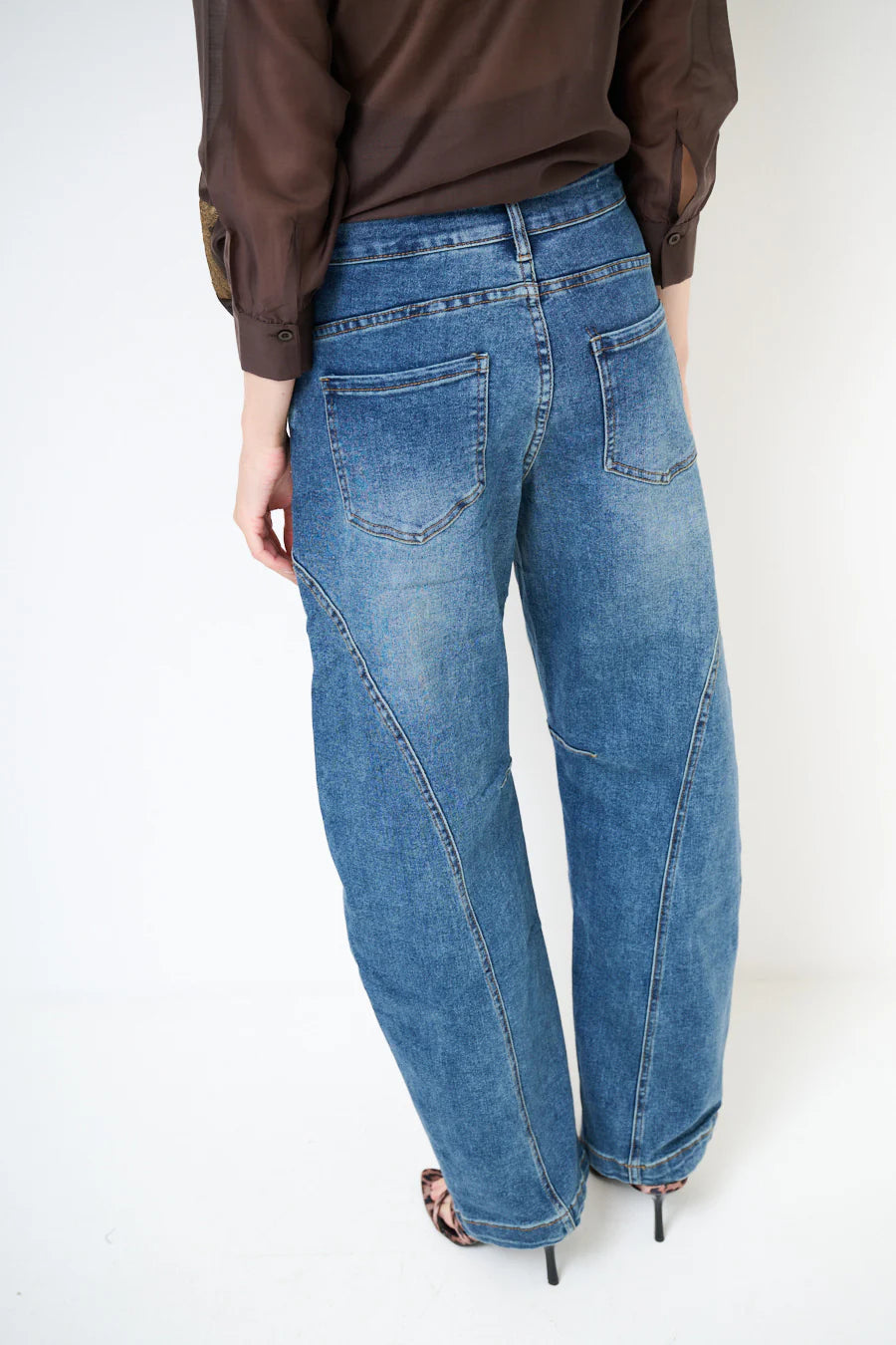 Wide leg denim trousers with seam detail