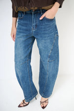 Load image into Gallery viewer, Wide leg denim trousers with seam detail
