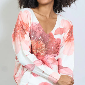 Autumn print v-neck knit sweater
