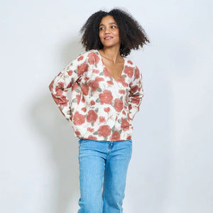 Autumn print v-neck knit sweater