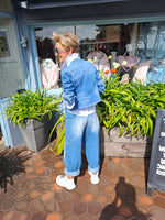 Load image into Gallery viewer, Distressed coller denim fitted jacket
