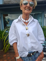 Load image into Gallery viewer, Oversized Short-Sleeve Shirt with Shell Buttons
