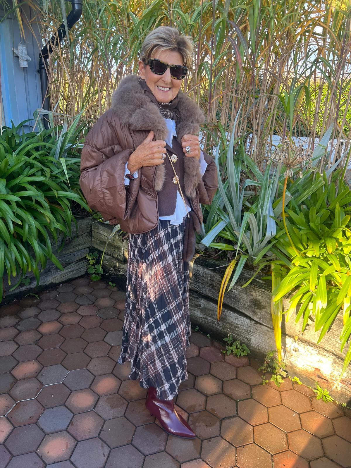 Pleated checkered skirt