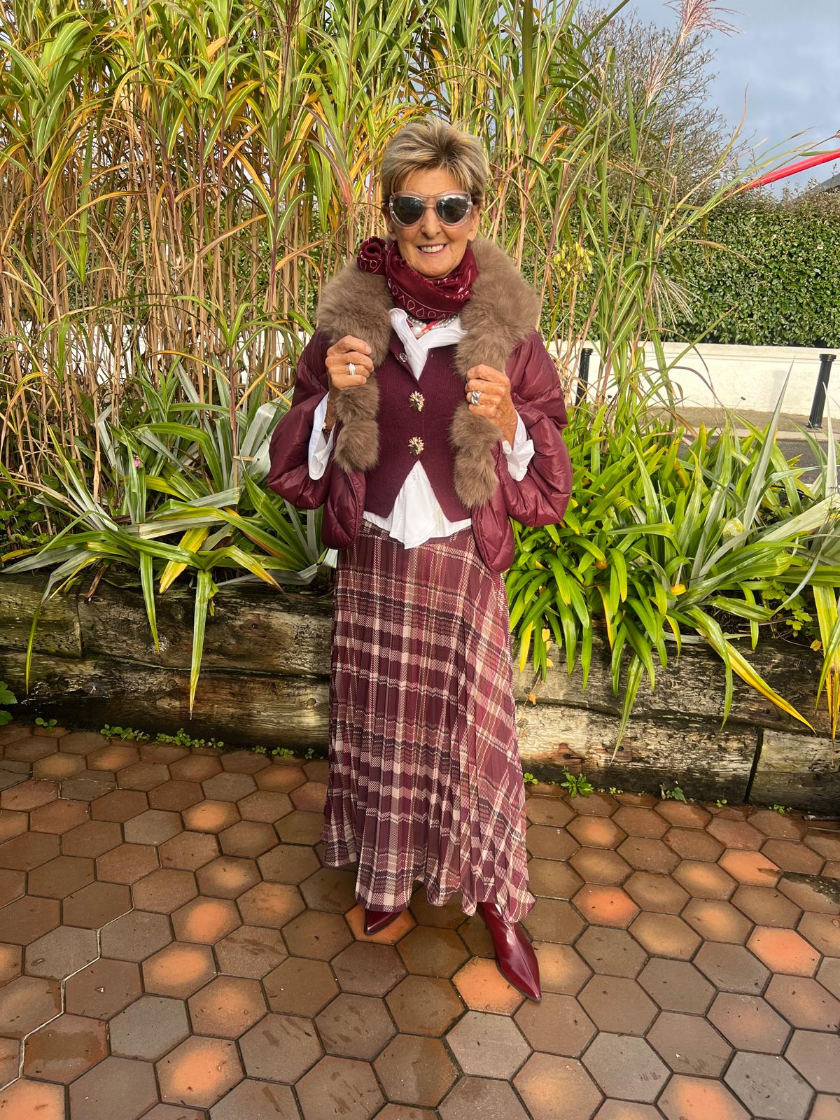 Pleated checkered skirt