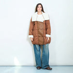 Load image into Gallery viewer, Oversized duck down double-breasted coat with faux shearling collar
