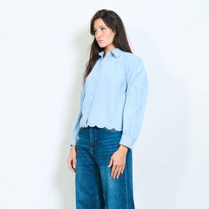 Scallop embroidered collar blouse