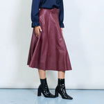 Load image into Gallery viewer, High-waist belted faux leather midi skirt

