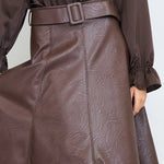 Load image into Gallery viewer, High-waist belted faux leather midi skirt

