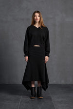 Load image into Gallery viewer, Black Asymmetric Cut Midi Skirt

