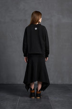 Load image into Gallery viewer, Black Asymmetric Cut Midi Skirt
