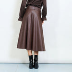 Load image into Gallery viewer, High-waist belted faux leather midi skirt
