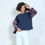 Load image into Gallery viewer, Contrast jacquard floral bell sleeve soft knit sweatshirt
