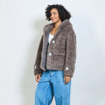 Load image into Gallery viewer, Short hooded faux fur teddy jacket- coming back soon
