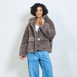 Load image into Gallery viewer, Short hooded faux fur teddy jacket- coming back soon

